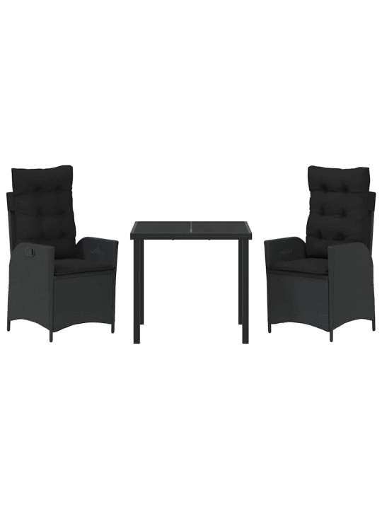 Dārza ēdamgalds 3 pcs melna poliratāns