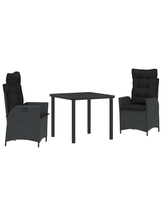 Dārza ēdamgalds 3 pcs melna poliratāns
