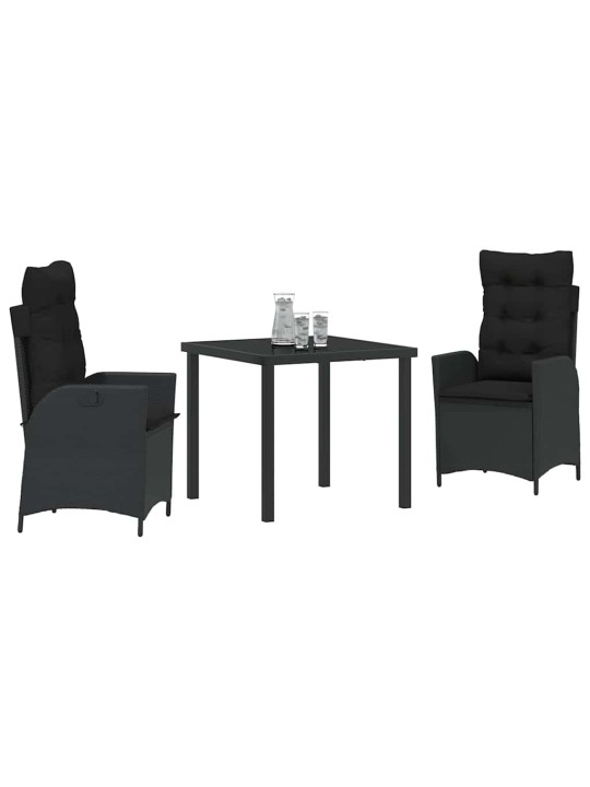 Dārza ēdamgalds 3 pcs melna poliratāns