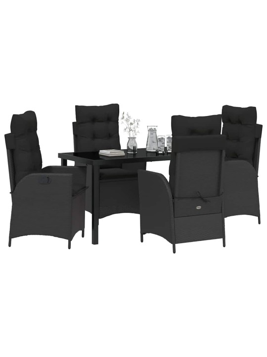 Dārza ēdamgalds 5 pcs melna poliratāns