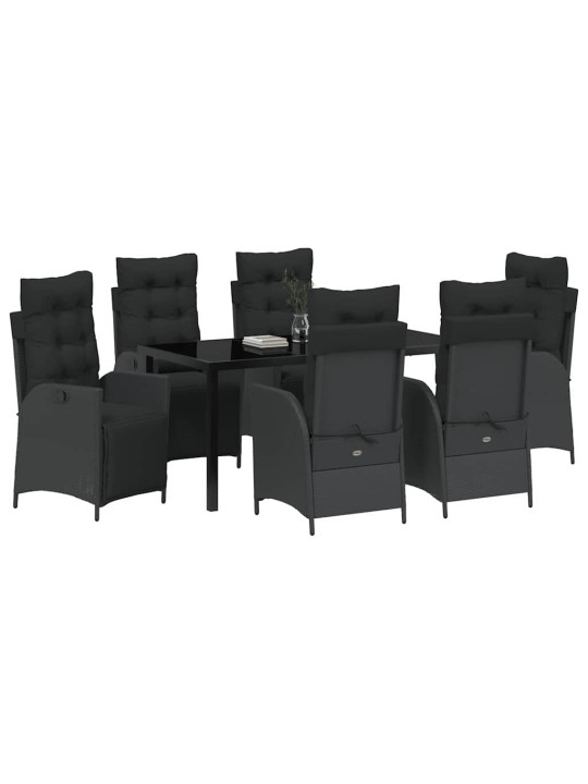 Dārza ēdamgalds 7 pcs melna poliūtu rotangpalma