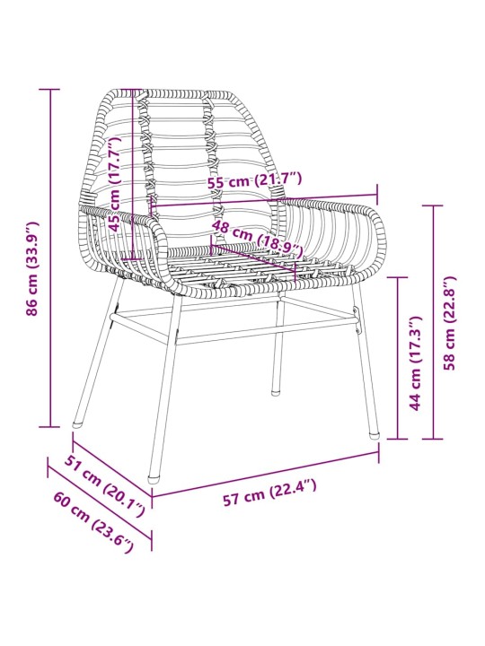 Dārza ēdamgalds 3 pcs melna poliratāns