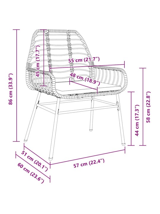 Dārza ēdamgalds 3 pcs melna poliratāns
