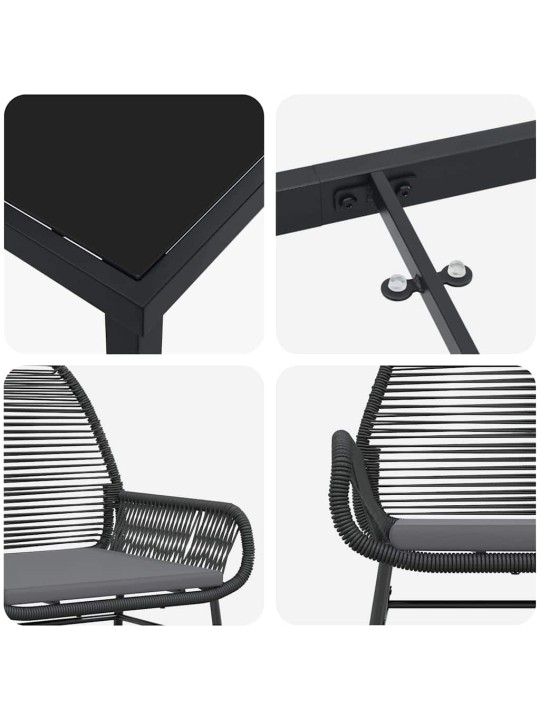Dārza ēdamgalds 3 pcs melna poliratāns