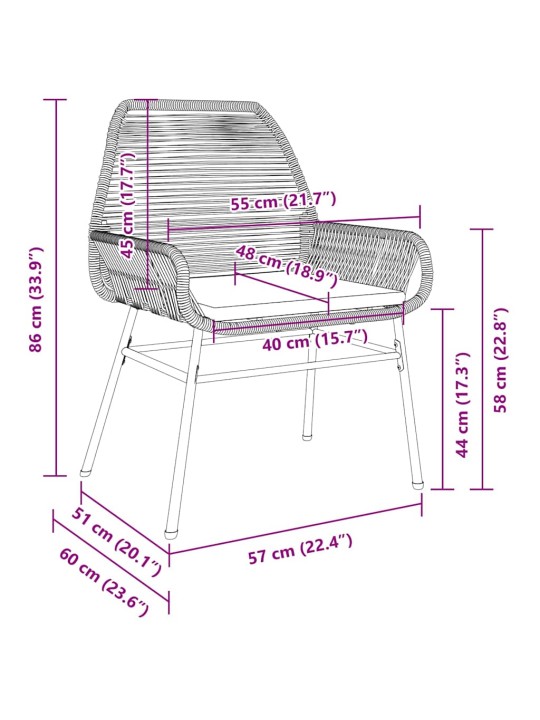 Dārza ēdamgalds 3 pcs melna poliratāns