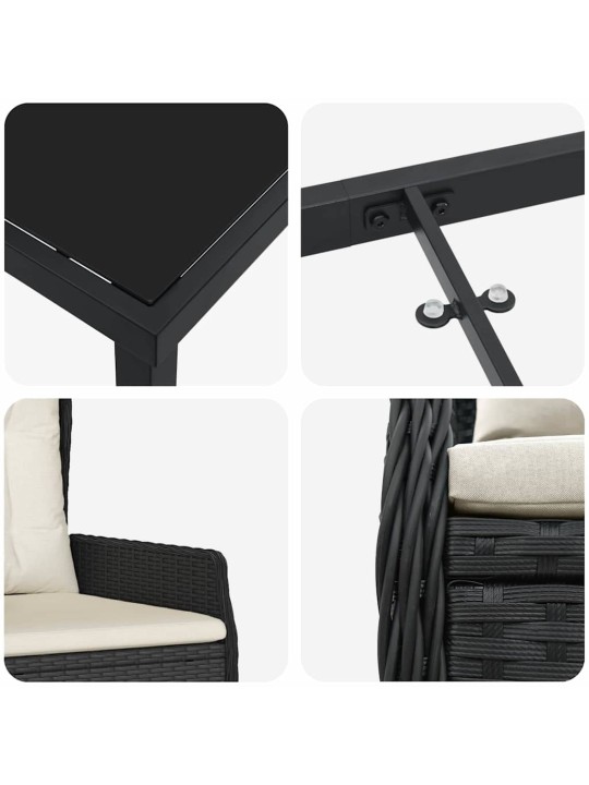 Dārza ēdamgalds 3 pcs melna poliratāns
