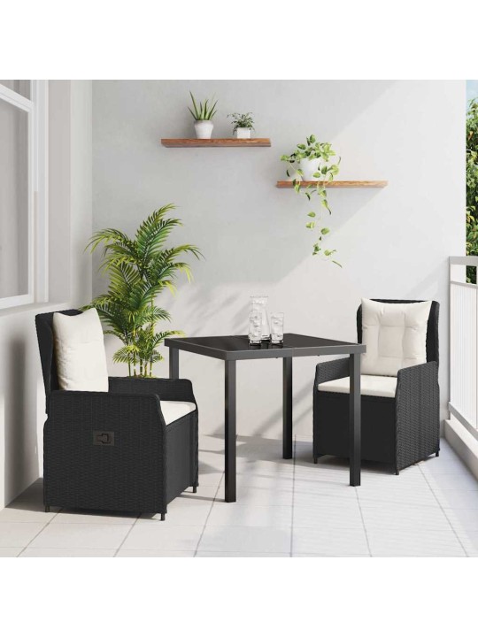 Dārza ēdamgalds 3 pcs melna poliratāns