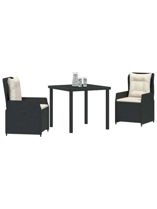 Dārza ēdamgalds 3 pcs melna poliratāns