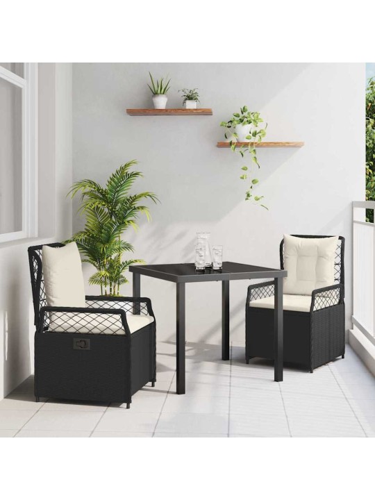 Dārza ēdamgalds 3 pcs melna poliratāns