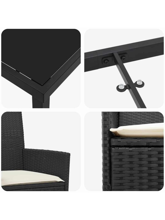 Dārza ēdamgalds 3 pcs melna poliratāns