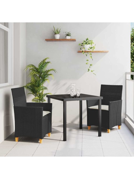 Dārza ēdamgalds 3 pcs melna poliratāns