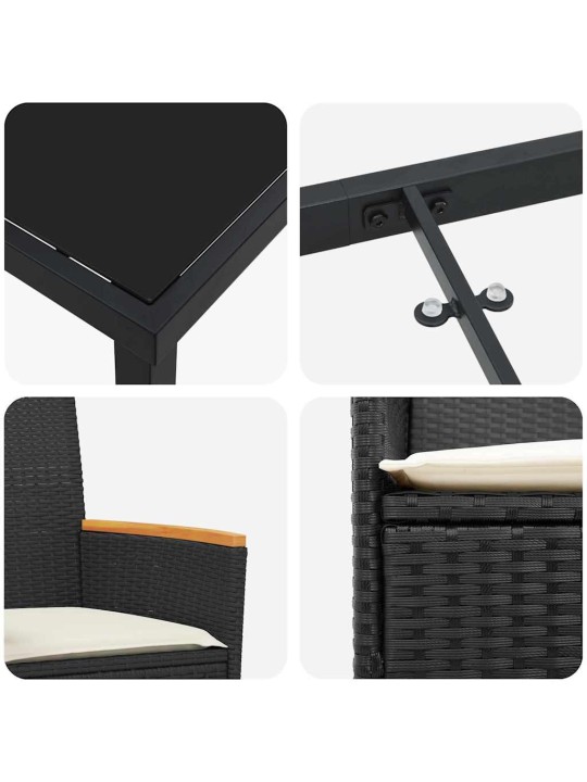 Dārza ēdamgalds 3 pcs melna poliratāns