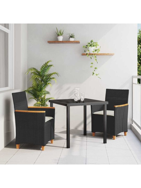 Dārza ēdamgalds 3 pcs melna poliratāns