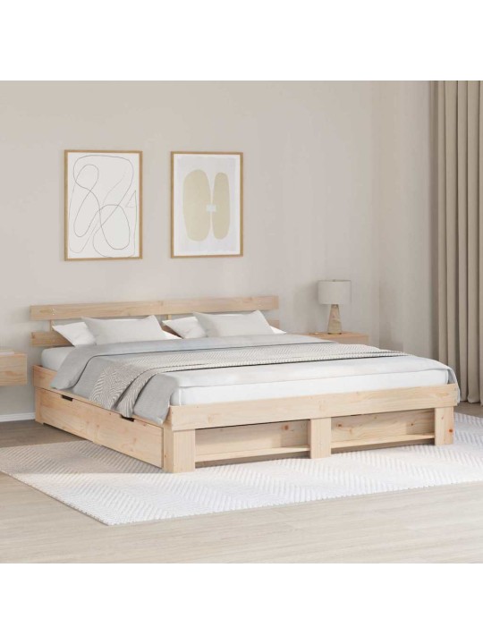 Gultas rāmis ar atvilktni brūna 200 x 200 cm priedes masīvkoks
