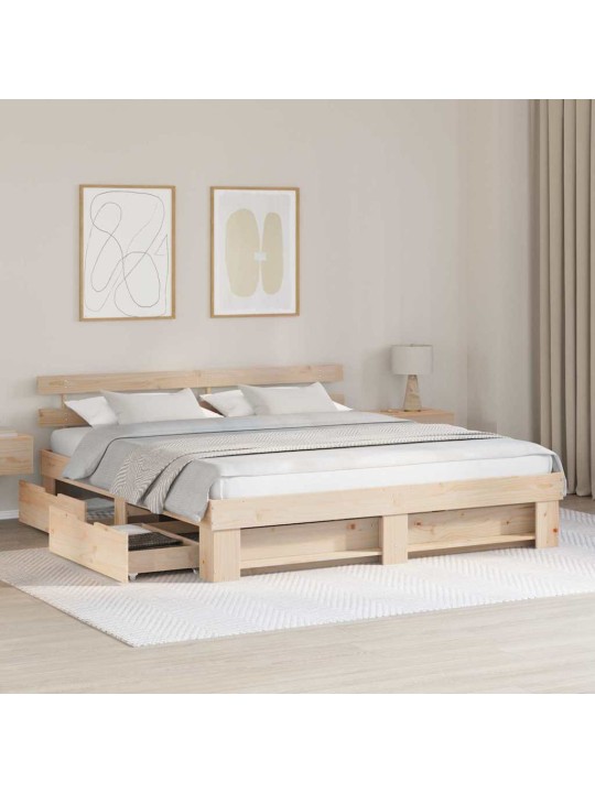Gultas rāmis ar atvilktni brūna 200 x 200 cm priedes masīvkoks