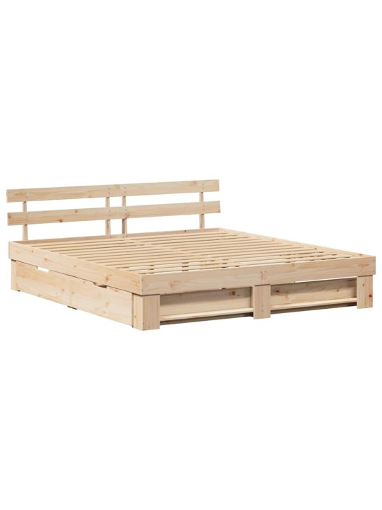 Gultas rāmis ar atvilktni brūna 200 x 200 cm priedes masīvkoks
