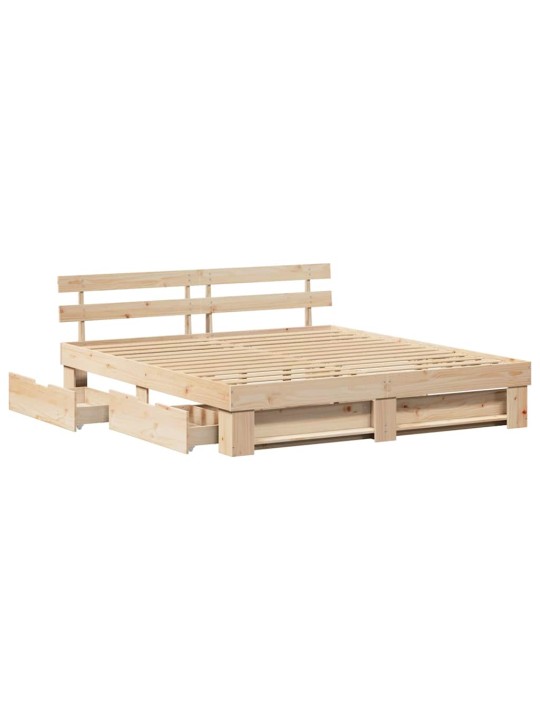 Gultas rāmis ar atvilktni brūna 200 x 200 cm priedes masīvkoks