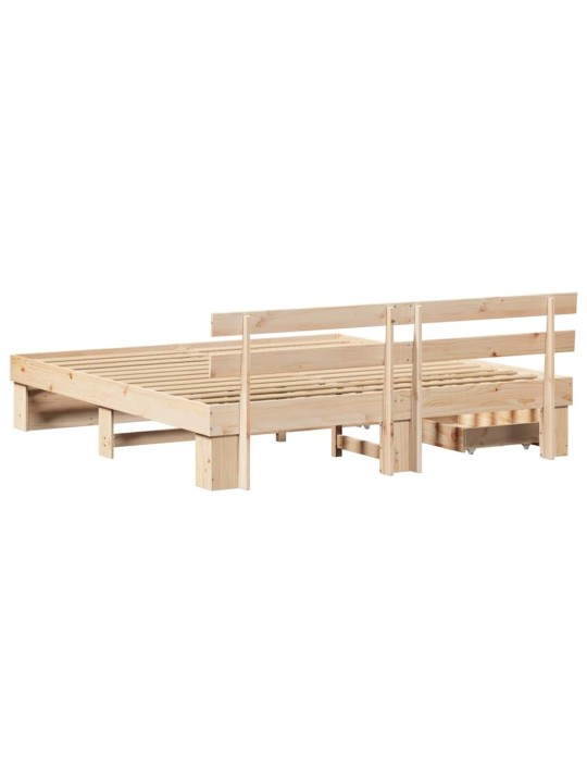 Gultas rāmis ar atvilktni brūna 200 x 200 cm priedes masīvkoks