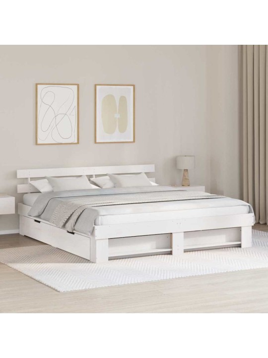 Gultas rāmis ar atvilktni balts 200 x 200 cm priedes masīvkoks