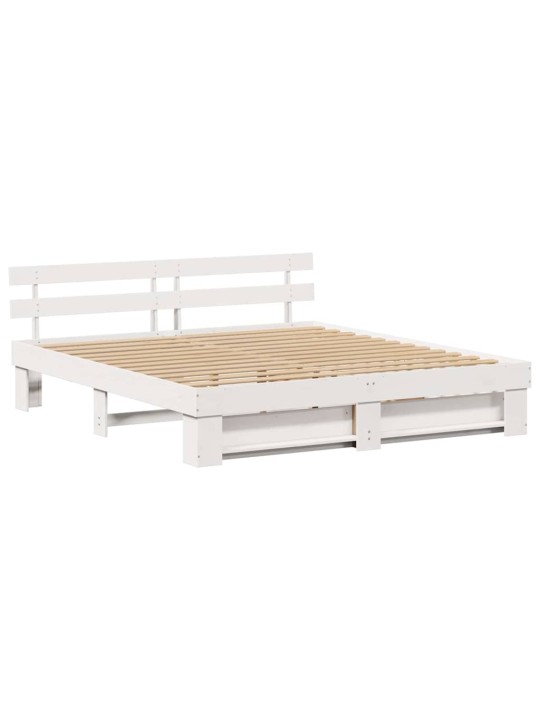 Gultas rāmis ar atvilktni balts 200 x 200 cm priedes masīvkoks