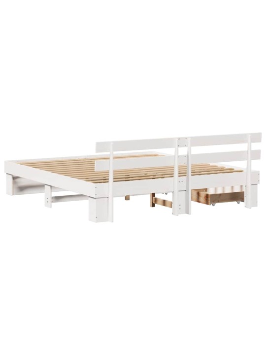 Gultas rāmis ar atvilktni balts 200 x 200 cm priedes masīvkoks
