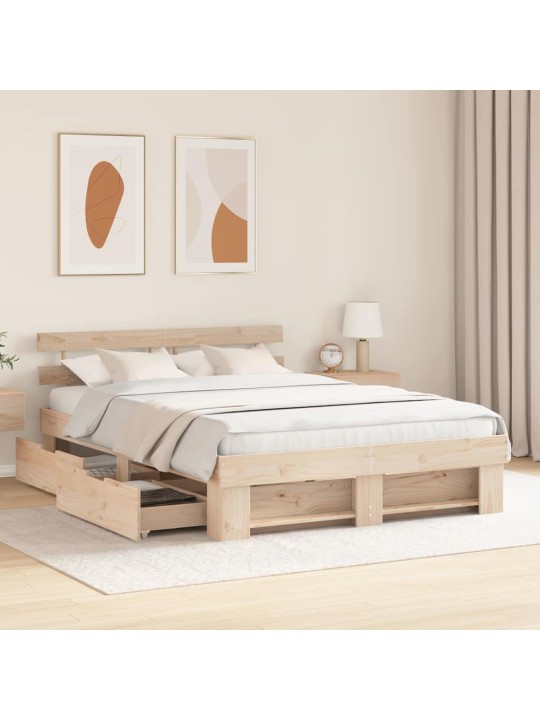 Gultas rāmis ar atvilktni brūna 150 x 200 cm priedes masīvkoks