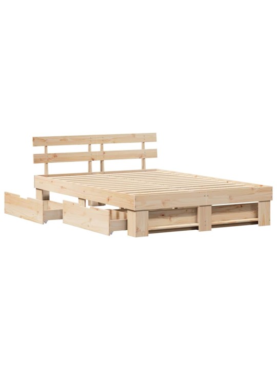 Gultas rāmis ar atvilktni brūna 150 x 200 cm priedes masīvkoks