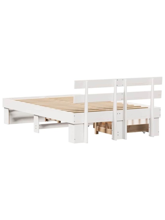 Gultas rāmis ar atvilktni balts 120 x 200 cm priedes masīvkoks
