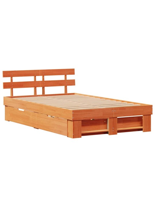 Gultas rāmis ar atvilktni brūna 140 x 190 cm priedes masīvkoks