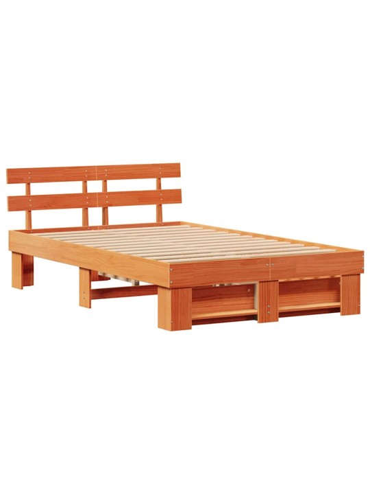 Gultas rāmis ar atvilktni brūna 140 x 190 cm priedes masīvkoks