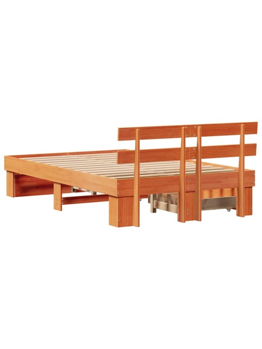 Gultas rāmis ar atvilktni brūna 140 x 190 cm priedes masīvkoks