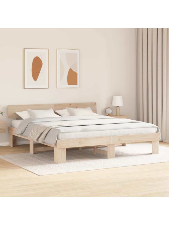 Gultas rāmis brūna 200 x 200 cm priedes masīvkoks