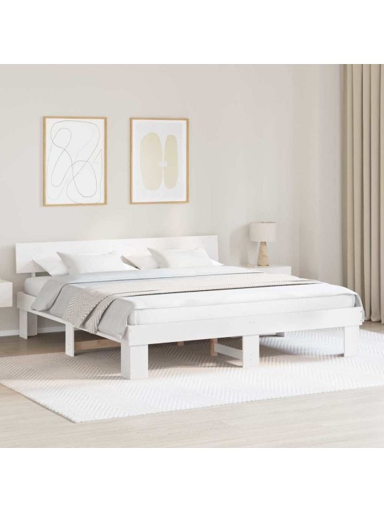 Gultas rāmis balts 200 x 200 cm priedes masīvkoks