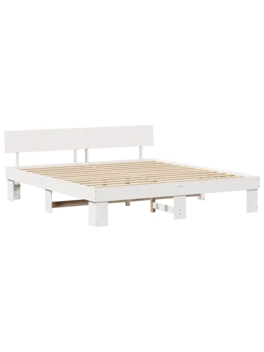 Gultas rāmis balts 200 x 200 cm priedes masīvkoks