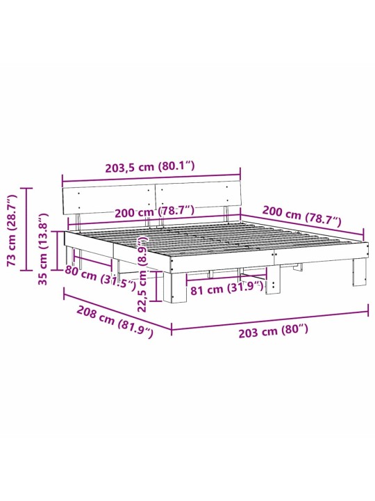 Gultas rāmis balts 200 x 200 cm priedes masīvkoks