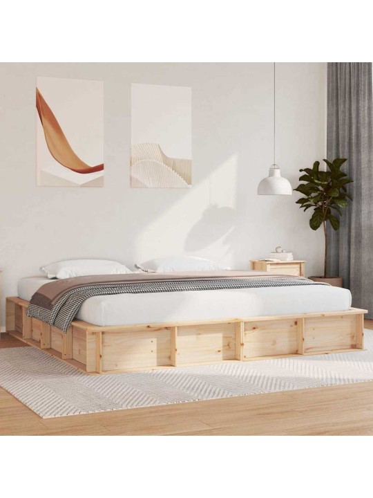 Gultas rāmis ar uzglabāšanu brūna 200 x 200 cm priežu koks