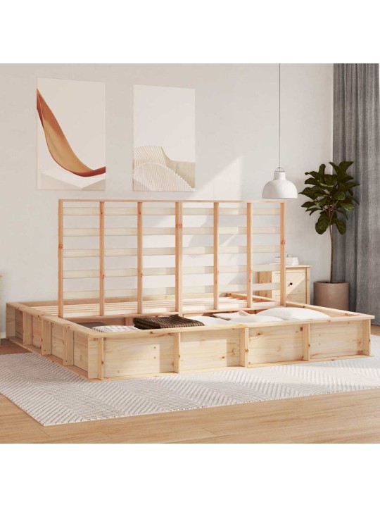 Gultas rāmis ar uzglabāšanu brūna 200 x 200 cm priežu koks
