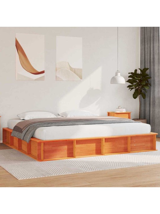 Gultas rāmis ar uzglabāšanu vaska brūna 200 x 200 cm koka