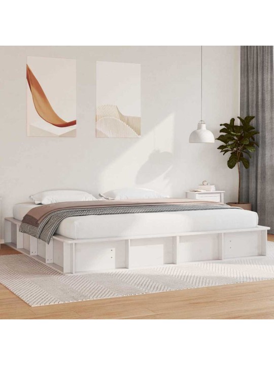 Gultas rāmis ar uzglabāšanu balts 180 x 200 cm koks un metāls