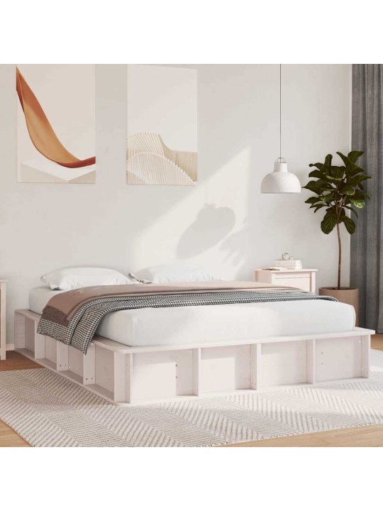 Gultas rāmis balts 210 x 178 x 30 cm ciets priedes koks