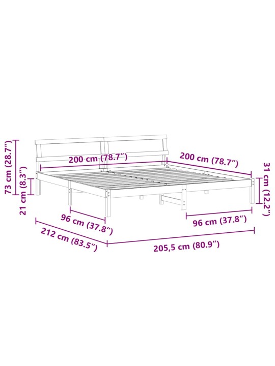Gultas rāmis brūna 200 x 200 cm priedes masīvkoks