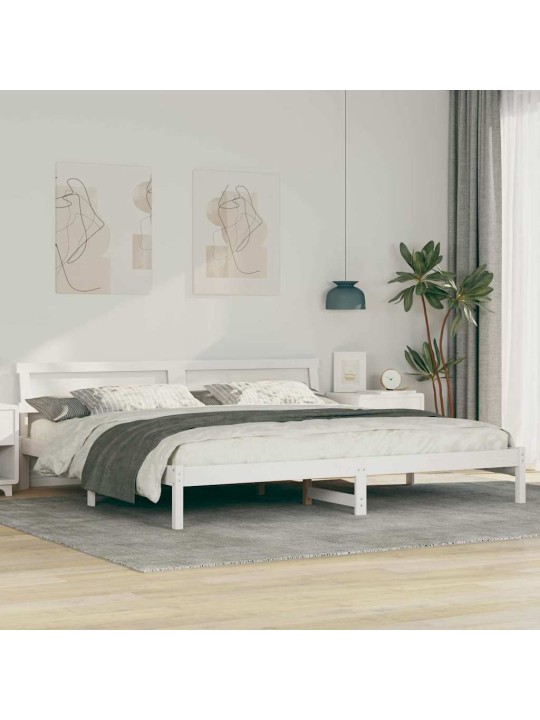Gultas rāmis balts 200 x 200 cm priedes masīvkoks