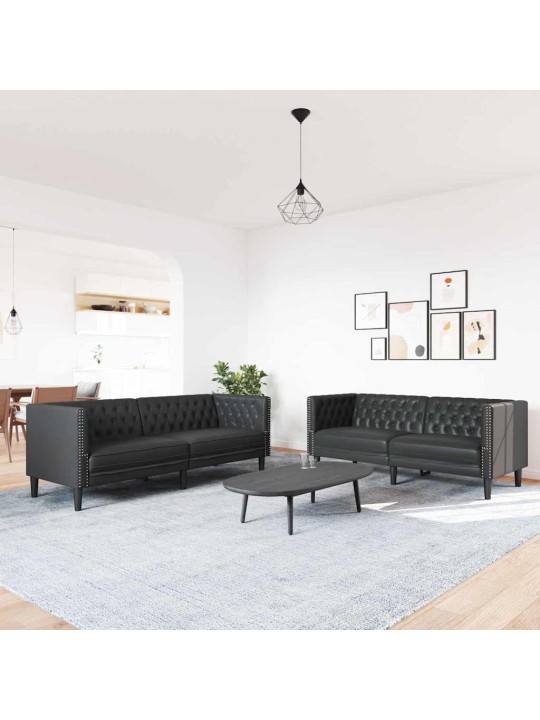 Dīvānu komplekts 2 pcs melna 194 x 74.5 x 70.5 cm mākslīgā āda