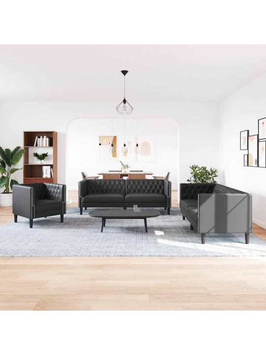 Dīvānu komplekts 3 pcs melna 194 x 74.5 x 70.5 cm mākslīgā āda