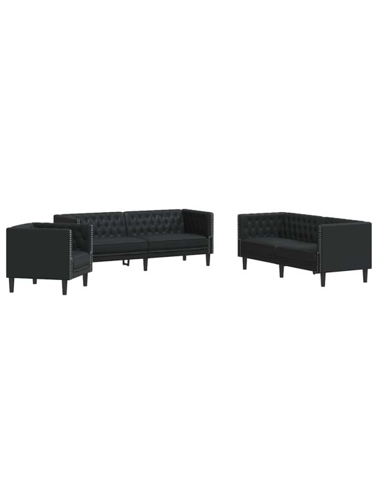 Dīvānu komplekts 3 pcs melna 194 x 74.5 x 70.5 cm mākslīgā āda