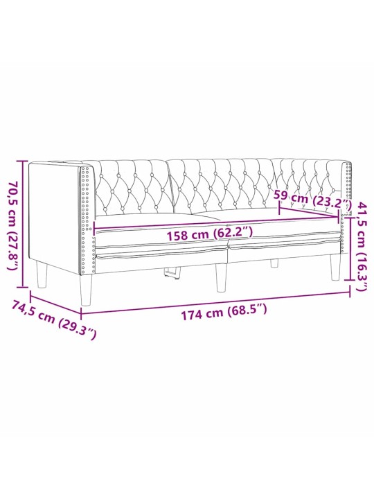 Dīvānu komplekts 3 pcs melna 194 x 74.5 x 70.5 cm mākslīgā āda