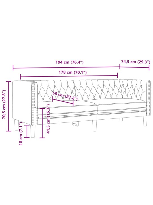 Dīvānu komplekts 3 pcs melna 194 x 74.5 x 70.5 cm mākslīgā āda