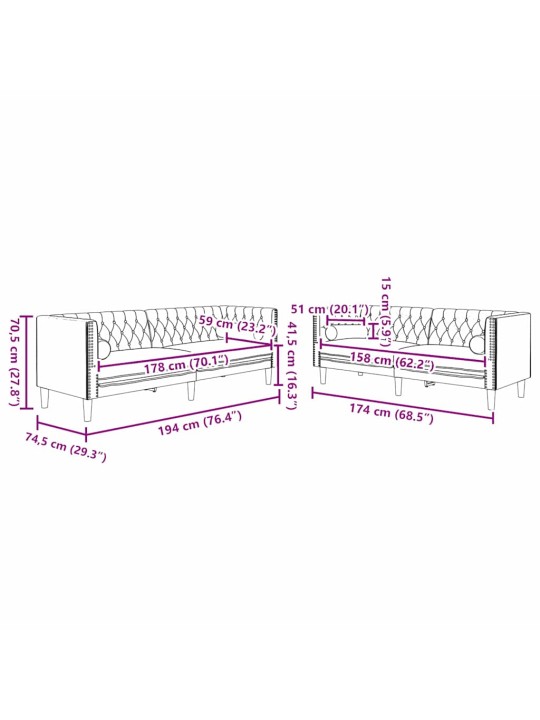 Dīvānu komplekts 2 pcs melna samts