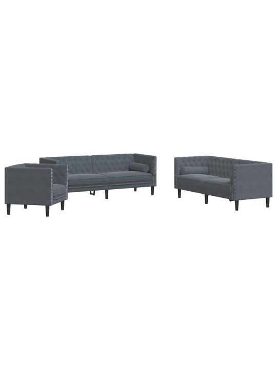Dīvānu komplekts 3 pcs tumši pelēka samts