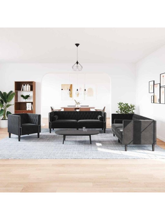 Dīvānu komplekts 3 pcs melna samts